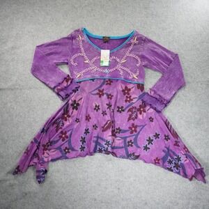 Rising International Shirt Floral Tunic Hippie Fairy Long Sleeve Purple‎ Ruffle